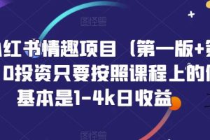 火爆小红书情趣项目（第一版+第二版），0投资只要按照课程上的做，基本是1-4k日收益-麦资源网