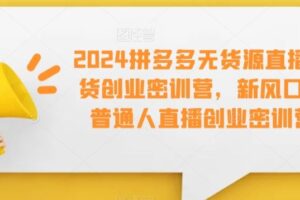 2024拼多多无货源直播带货创业密训营,新风口,普通人直播创业密训营-麦资源网