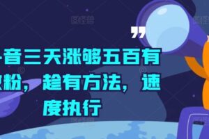抖音三天涨够五百有效粉，趁有方法，速度执行-麦资源网
