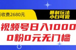 视频号日入1000，0粉0元无门槛，暴利玩法，小白可做，拆解教程【揭秘】-麦资源网