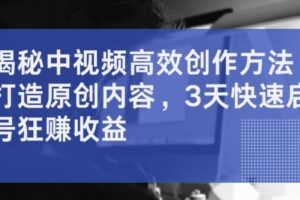 揭秘中视频高效创作方法,打造原创内容,3天快速启号狂赚收益-麦资源网