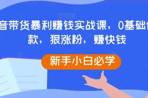 抖音带货暴利赚钱实战课，0基础做爆款，狠涨粉，赚快钱-麦资源网