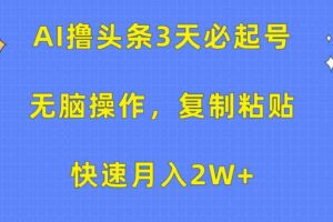 （10043期）AI撸头条3天必起号，无脑操作3分钟1条，复制粘贴快速月入2W+-麦资源网