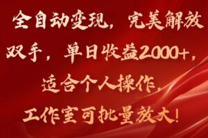 (11842期)全自动变现,完美解放双手,单日收益2000+,适合个人操作,工作室可批…-麦资源网