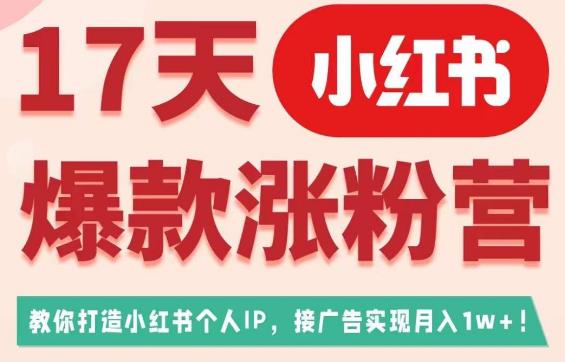 17天小红书*涨粉营（广告变现方向），教你打造小红书博主IP、接广告变现的