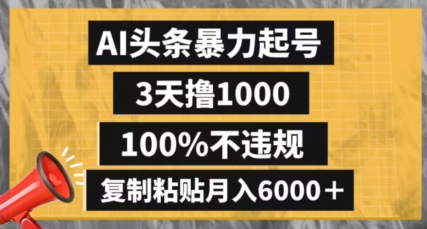 AI头条*起号，3天撸1000,*不*，复制粘贴月入6000＋【揭秘】