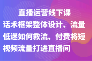 直播运营线下课-话术框架整体设计、流量低迷如何救流、付费将短视频流量打进直播间-麦资源网