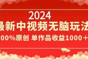 2024最新中视频无脑玩法，作品制作简单，100%原创，单作品收益1000＋【揭秘】-麦资源网