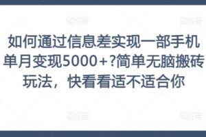 如何通过信息差实现一部手机单月变现5000+?简单无脑搬砖玩法，快看看适不适合你【揭秘】-麦资源网