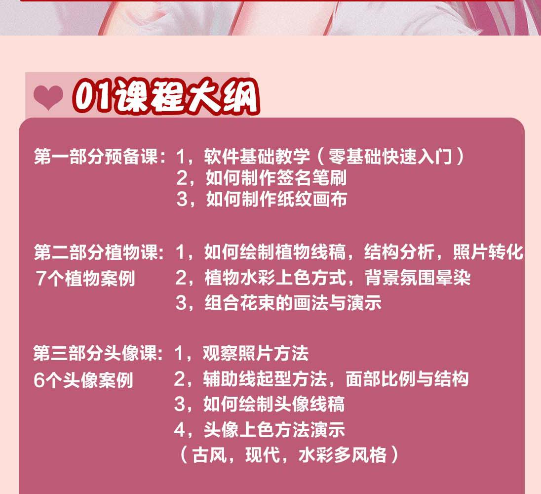 图片[2]-（4002期）2022年ipad综合团练水彩植物+少女头像，二合一课程（40节课）