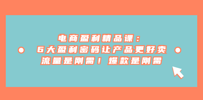 图片[1]-（6954期）电商 盈利精品课：6大盈利 密码让产品更好卖，流量是刚需！爆款是刚需