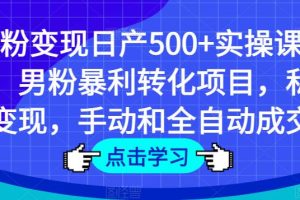 男粉变现日产500+实操课程，男粉暴利转化项目，私域变现，手动和全自动成交-麦资源网