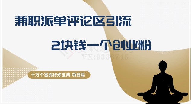 十万个富翁修炼宝典之11.*派单评论区引流，2块钱一个创业粉