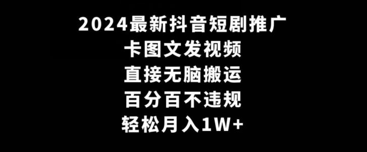 2024*抖音短剧推广，卡图文发视频，直接无脑搬，*不*，轻松月入1W+【揭秘】