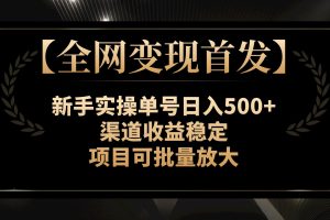 （7883期）【全网变现首发】新手实操单号日入500+，渠道收益稳定，项目可批量放大-麦资源网