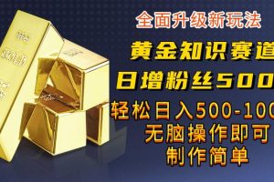黄金知识赛道，一条作品涨粉500+，私域高利润单品转化，一部手机轻松实现日入500【揭秘】-麦资源网