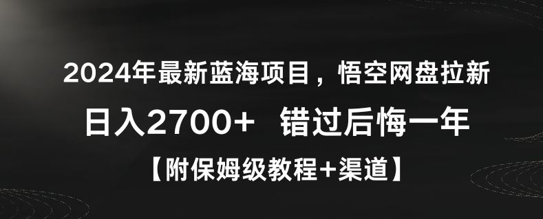 2024年*蓝海项目，悟空网盘拉新，日入2700+错过后悔一年【附保姆级教程+渠道】【揭秘】