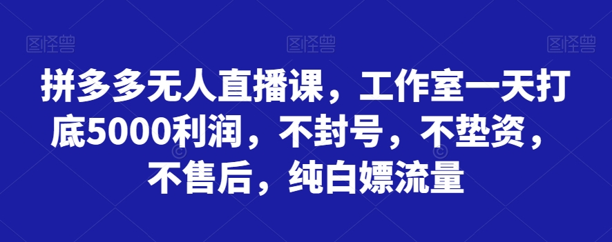 拼多多无人直播课，工作室一天打底500*，不封号，不垫资，不售后，纯白嫖流量