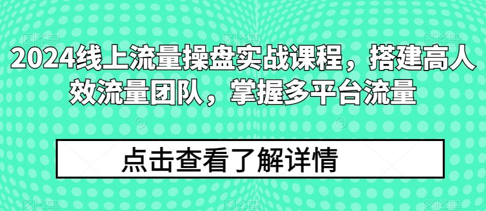 2024线*量操盘实战课程，搭建高人效流量团队，掌握多平台流量
