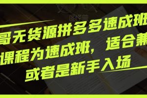 胖哥无货源拼多多速成班，此课程为速成班，适合兼职或者是新手入场-麦资源网