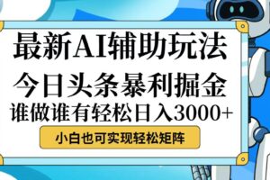 （12511期）今日头条最新暴利掘金玩法，动手不动脑，简单易上手。小白也可轻松日入…-麦资源网