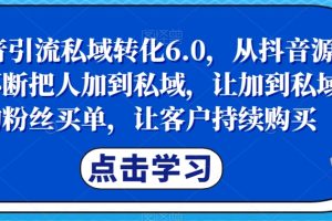 抖音引流私域转化6.0，从抖音源源不断把人加到私域，让加到私域的粉丝买单，让客户持续购买-麦资源网