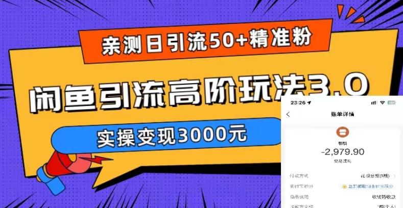 亲测日引50+*粉，闲鱼引流高阶玩法3.0，实操变现3000元【揭秘】