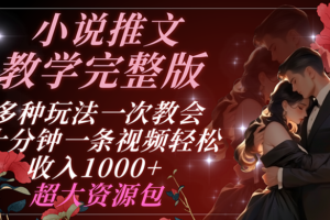 小说推文教学完整版 多种玩法一次教会 十分钟一条视频轻松收入1000+ 超大资源包-麦资源网