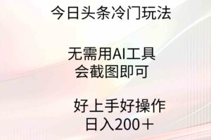 （9468期）今日头条冷门玩法，无需用AI工具，会截图即可。门槛低好操作好上手，日…-麦资源网