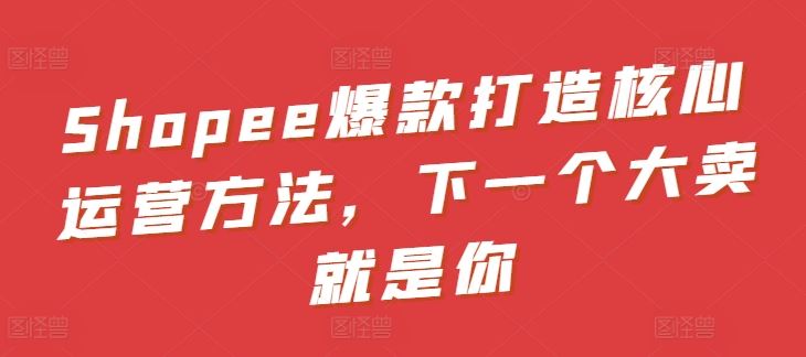 Shopee*打造*运营方法，下一个大卖就是你