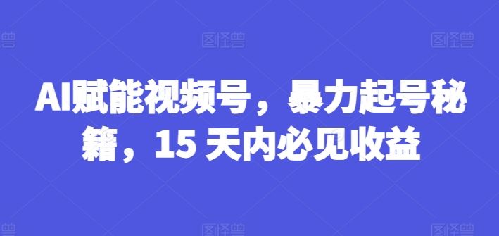 AI赋能视频号，*起号秘籍，15 天内必见收益【揭秘】