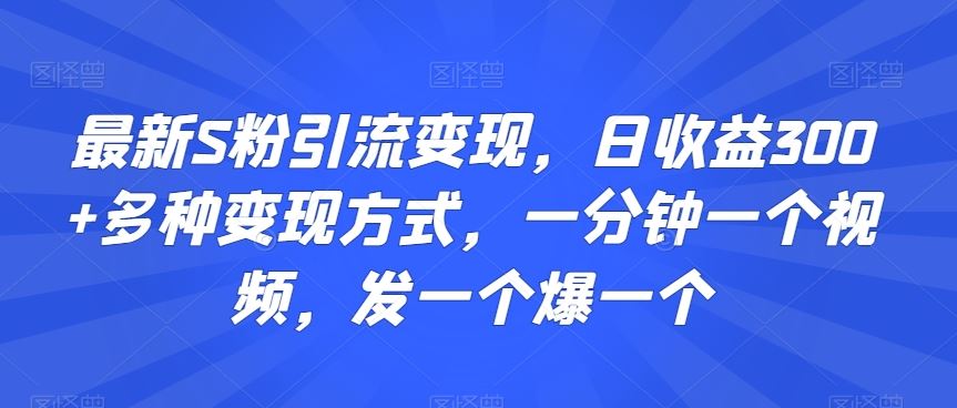 *S粉引流变现，日收益300+多种变现方式，一分钟一个视频，发一个爆一个【揭秘】
