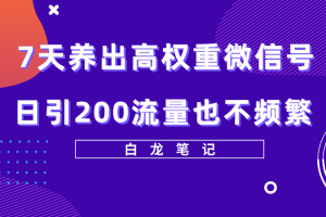 （5630期）7天养出高权重微信号，日引200流量也不频繁，方法价值3680元-麦资源网