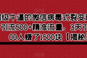 超级牛逼的微信病毒式裂变玩法，日引流500+精准流量，3天引流了400人赚了1500块【揭秘】-麦资源网