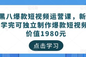 黑八爆款短视频运营课，新手学完可独立制作爆款短视频-价值1980元-麦资源网