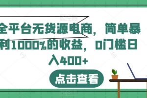 全平台无货源电商，简单暴利1000%的收益，0门槛日入400+【揭秘】-麦资源网