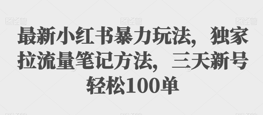 *小红书*玩法，*拉流量笔记方法，三天新号轻松100单【揭秘】