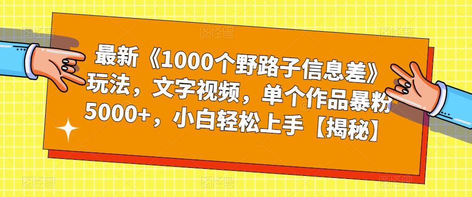 *《1000个野路子信息差》玩法，文字视频，单个作品暴粉5000+，小白轻松上手【揭秘】