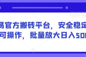 网易官方搬砖平台,安全稳定长期可操作,批量放大日入500+【揭秘】-麦资源网