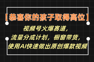 【恭喜你的孩子取得高位】视频号火爆赛道，分成计划橱窗带货，使用AI快速做原创视频-麦资源网