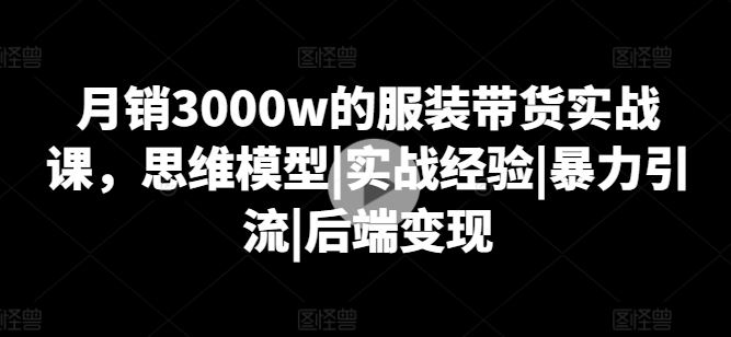 月销3000w的服装带货实战课，思维模型|实战经验|*引流|后端变现