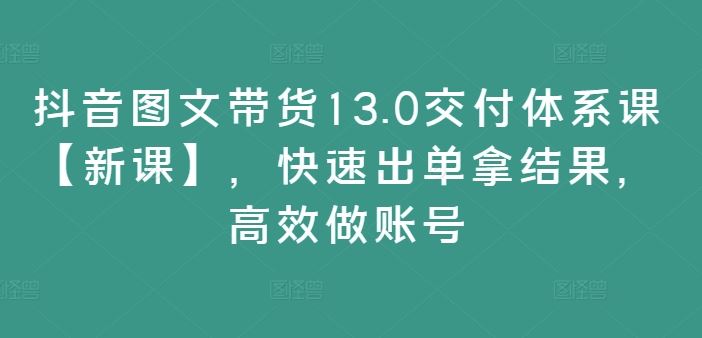 抖音图文带货13.0交付体系课【新课】，快速出单拿结果，*做账号