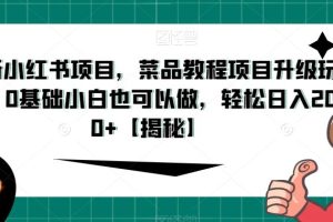 最新小红书项目，菜品教程项目升级玩法，0基础小白也可以做，轻松日入200+【揭秘】-麦资源网