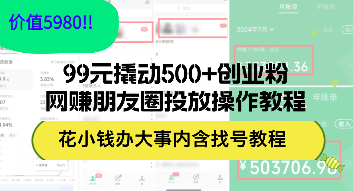 图片[1]-（12431期）99元撬动500+创业粉，网赚朋友圈投放操作教程价值5980！花小钱办大事内…