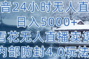 抖音24小时无人直播 日入5000+，雪花无人直播卖课，内部防封4.0玩法【揭秘】-麦资源网