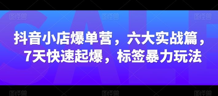 抖音小店爆单营，六大实战篇，7天快速起爆，标签*玩法