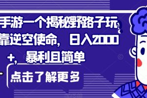 抖音手游一个揭秘野路子玩法，靠逆空使命，日入2000+，暴利且简单【揭秘】-麦资源网