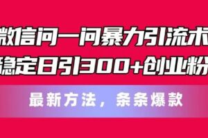 微信问一问暴力引流术,稳定日引300+创业粉,最新方法,条条爆款【揭秘】-麦资源网