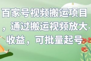 百家号视频搬运项目，通过搬运视频放大收益，可批量起号【揭秘】-麦资源网