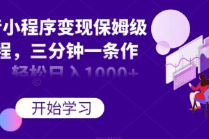 抖音小程序变现保姆级教程，三分钟一条作品，轻松日入1000+【揭秘】-麦资源网